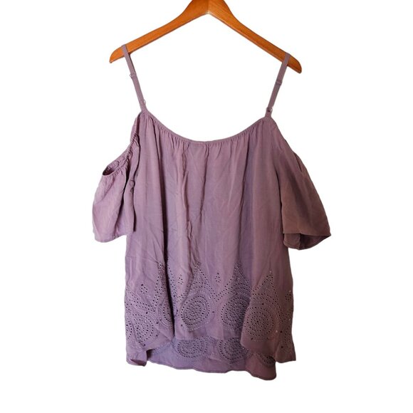 TORRID Women’s Plus 3X Cold Shoulder Eyelet Sequin Blouse Top NWT Light Purple - Picture 13 of 15